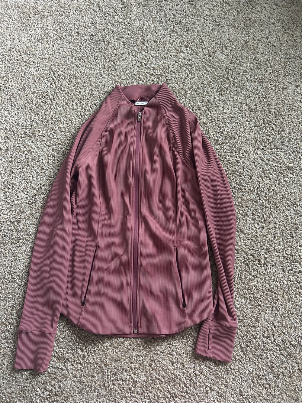 Athleta Ribbed Zip Bomber Jacket in Mauve